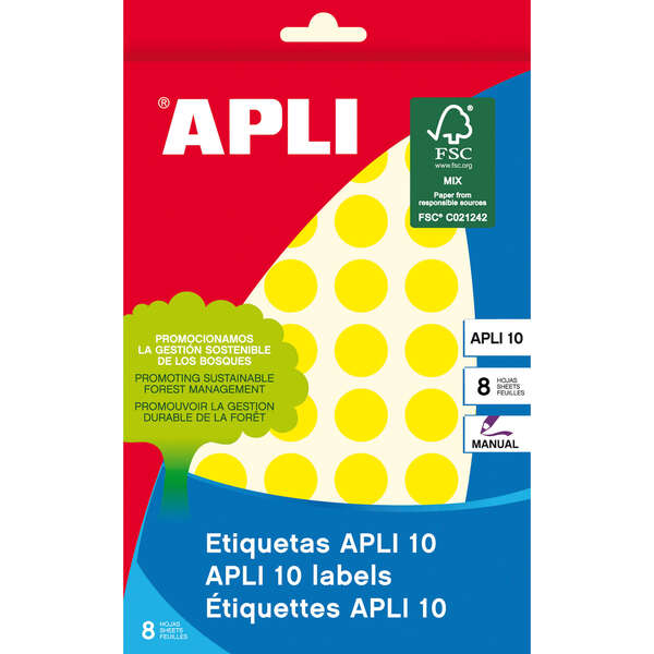 apli etiquetas 10 amarillas Ø 16mm 8 hojas