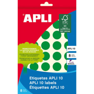 apli etiquetas 10 verdes Ø 19mm 8 hojas