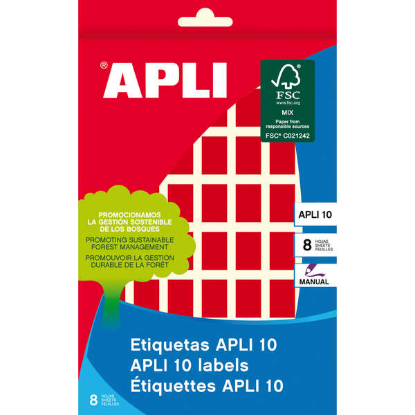 apli etiquetas 10 rojas 12 x 18mm 8 hojas