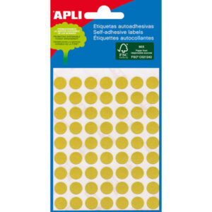 apli minibolsa de 288 etiquetas redondas Ø 8mm 3 hojas por 96 etiquetas adhesivo permanente color amarillo