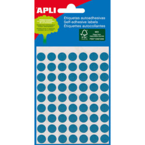 apli minibolsa de 288 etiquetas redondas Ø 8mm 3 hojas por 96 etiquetas adhesivo permanente color azul