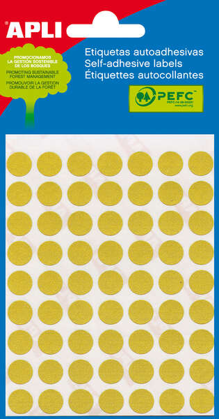 apli minibolsa de 175 etiquetas redondas Ø 13mm 5 hojas por 35 etiquetas adhesivo permanente color amarillo