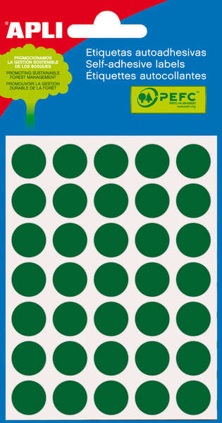 apli pack de 175 etiquetas redondas tamaño Ø 13mm aptas para escritura manual adhesivo permanente color verde
