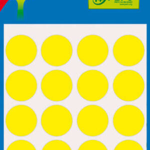 apli minibolsa de 100 etiquetas redondas Ø 19mm 5 hojas por 20 etiquetas adhesivo permanente aptas para escritura con lapiz, boligrafo y rotulador color amarillo