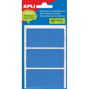 apli minibolsa de 15 etiquetas rectangulares 34x67mm 5 hojas por 3 etiquetas adhesivo permanente cantos romos color azul