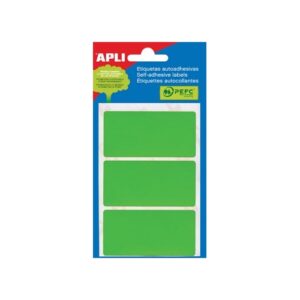 apli minibolsa de 15 etiquetas rectangulares 34x67mm 5 hojas por 3 etiquetas adhesivo permanente cantos romos color verde