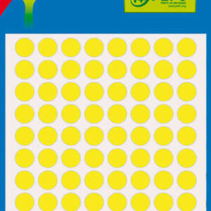 apli minibolsa de 288 etiquetas redondas Ø 8mm 3 hojas por 96 etiquetas adhesivo permanente color amarillo fluor
