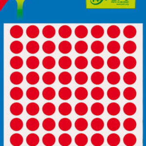 apli minibolsa de 288 etiquetas redondas Ø 8mm 3 hojas por 96 etiquetas adhesivo permanente color rojo fluor