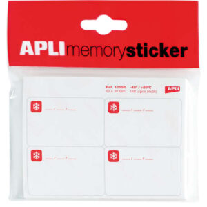 apli memory sticker pack de 140 etiquetas especial para congelar 50x30mm 35 hojas x 4 etiquetas cantos romos adhesivo removible resistente hasta 40º color blanco