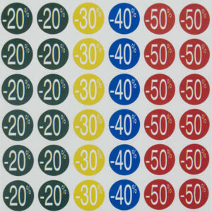 apli etiquetas de descuento 20%/ 50% Ø 24mm 5 hojas