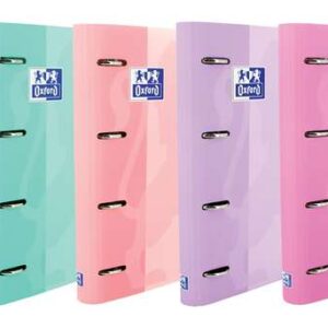 oxford europeanbinder touch carpeta de 4 anillas formato a4+ con recambio cuadriculado 5x5mm y 4 taladros tapa tacto suave cierre con goma elastica colores surtidos pastel