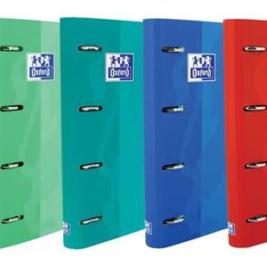 oxford europeanbinder touch carpeta de 4 anillas formato a4+ con recambio cuadriculado 5x5mm y 4 taladros tapa tacto suave cierre con goma elastica colores surtidos