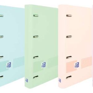 oxford europeanbinder live & go carpeta de 4 anillas formato a4+ con recambio cuadriculado 5x5mm y 4 taladros tapa de plastico resistente cierre con goma elastica colores surtidos pastel