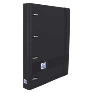 oxford europeanbinder live & go carpeta de 4 anillas formato a4+ con recambio cuadriculado 5x5mm y 4 taladros tapa de plastico resistente cierre con goma elastica color negro
