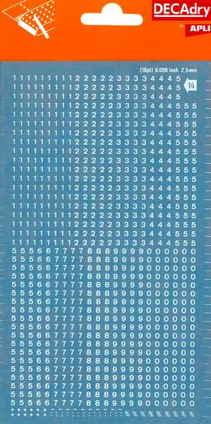 apli numeros transferibles 2.5mm facil aplicacion resistentes al agua blancos 952 caracteres