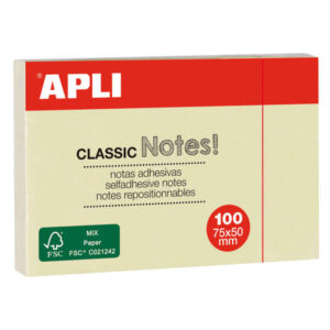 apli notas adhesivas classic 75x50mm bloc 100 hojas adhesivo de calidad facil de despegar ideal para recordatorios amarillo