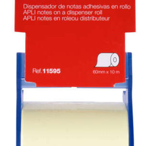 apli rollo de nota adhesiva con dispensador medidas del rollo 60mmx10m facil de usar adhesivo de calidad color nota amarillo color dispensador azul
