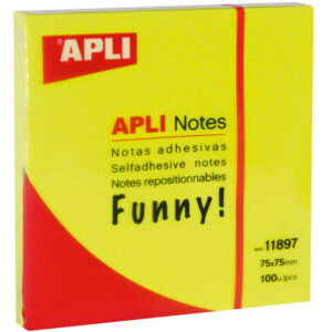 apli notas adhesivas funny 75x75mm bloc de 100 hojas adhesivo de calidad facil de despegar color amarillo fluorescente