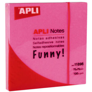 apli funny bloc de 100 notas adhesivas 75x75mm adhesivo de calidad facil de despegar color rosa fluor