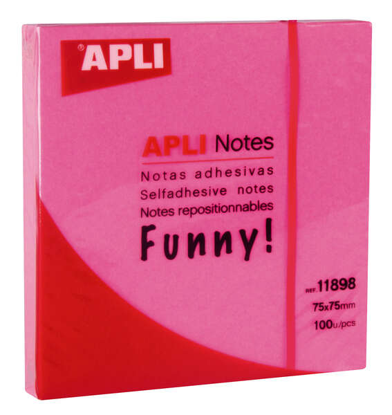 apli funny bloc de 100 notas adhesivas 75x75mm adhesivo de calidad facil de despegar color rosa fluor