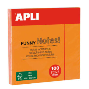 apli bloc de 100 notas adhesivas funny 75x75mm adhesivo de calidad color naranja fluorescente