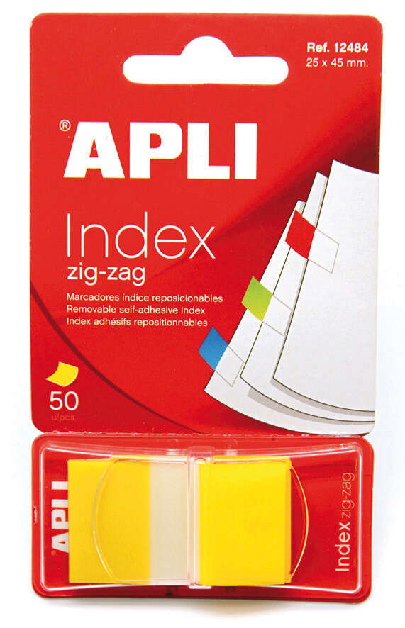 apli indices adhesivos film zigzag 45x25mm dispensador de 50 adhesivo removible zigzag para facil identificacion amarillo