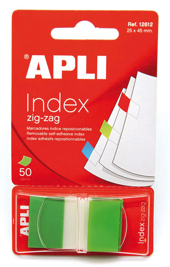 apli indices adhesivos film zigzag 45x25mm dispensador de 50 indices adhesivo de calidad facil de despegar diseño zigzag verdes
