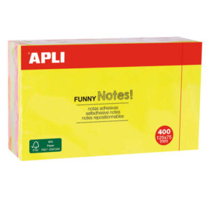 apli funny bloc de 400 notas adhesivas reposicionables 125x75mm 4 colores surtidos (100 hojas por color) colores fluor