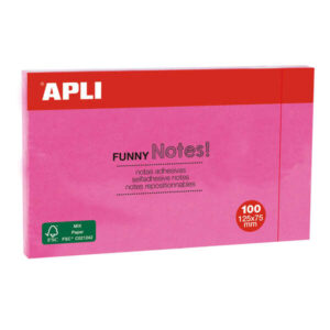 apli notas adhesivas funny 125x75mm bloc de 100 hojas adhesivo de calidad facil de despegar rosa fluorescente