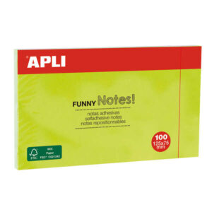 apli notas adhesivas funny 125x75mm bloc de 100 hojas adhesivo de calidad facil de despegar color verde fluorescente