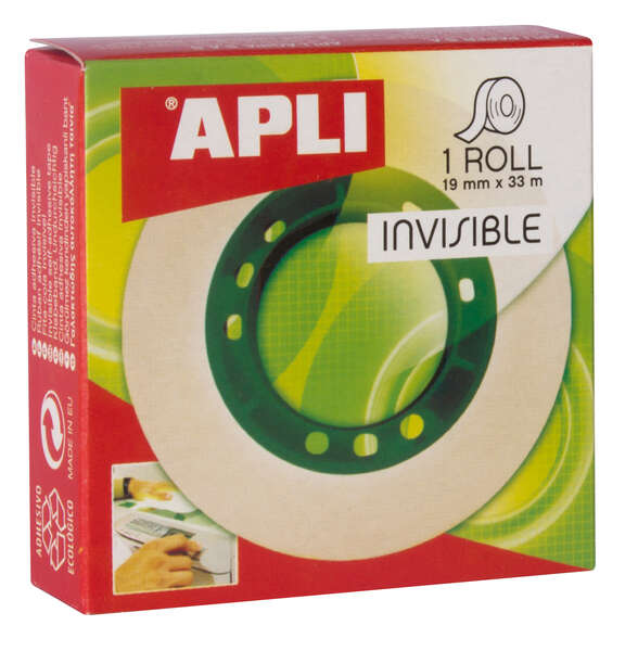 apli cinta adhesiva invisible 19mm x 33m facil de cortar resistente ideal para uso en oficina transparente