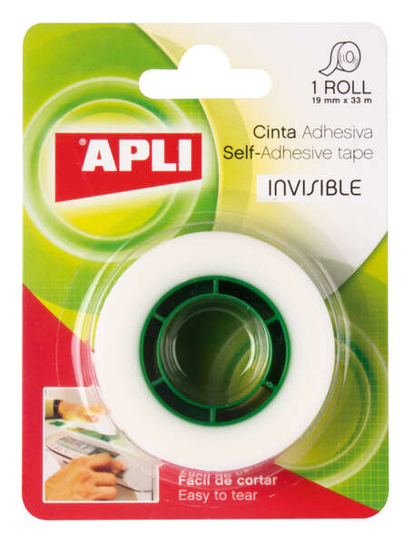 apli cinta adhesiva invisible 19mm x 33m facil de cortar resistente ideal para uso en oficina transparente