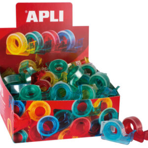 apli porta cinta school con cinta adhesiva transparente 15mm x 10m facil de usar y transportar ideal para estudiantes y oficinas transparente