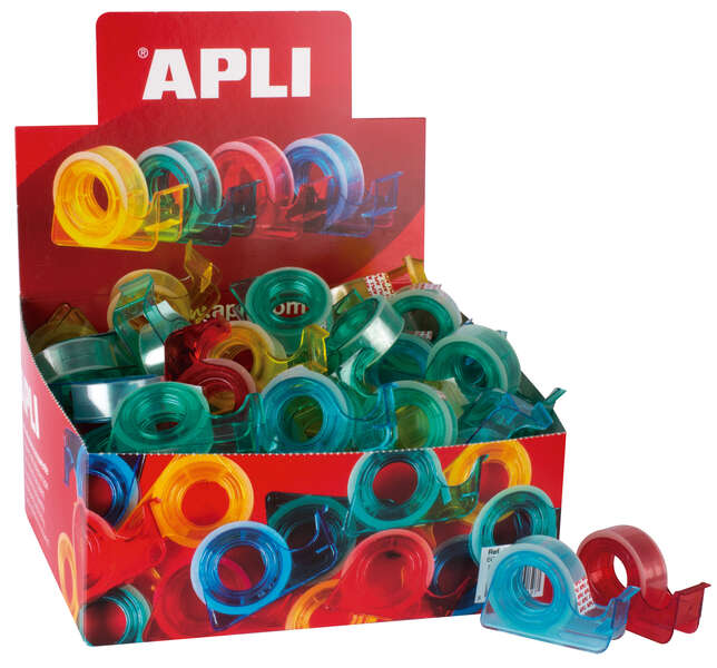 apli porta cinta school con cinta adhesiva transparente 15mm x 10m facil de usar y transportar ideal para estudiantes y oficinas transparente