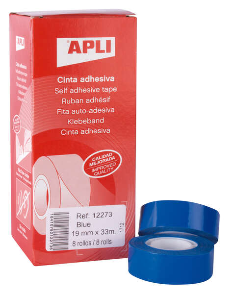 apli cinta adhesiva azul 19mm x 33m resistente al agua y a la intemperie facil de cortar con las manos ideal para manualidades y embalaje azul