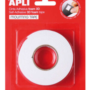 apli cinta adhesiva doble cara foam 3d 19mm x 2.28m adhesion fuerte y duradera ideal para manualidades y decoracion color blanco