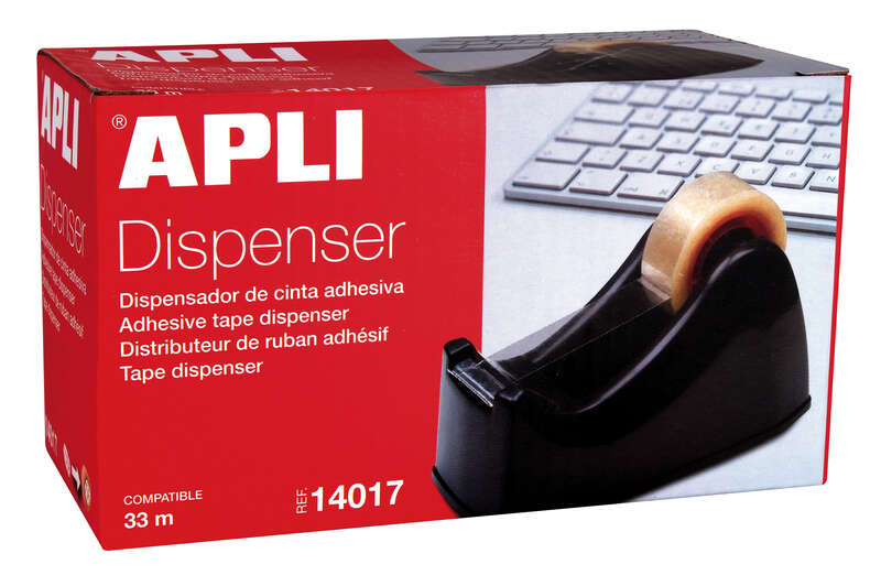 apli office porta cinta para rollos de 33mm cuchilla metalica dentada facil de usar resistente y duradero color negro