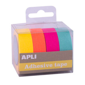 apli fuor pack con 4 cintas adhesivas de papel washi 15mmx10m decoracion y manualidades colores fluor surtidos