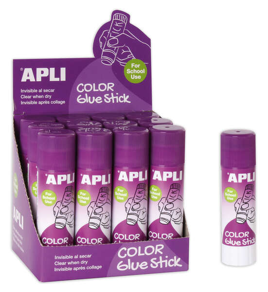 apli barra pegamento adhesivo 21g facil aplicacion no toxico color lila pero una vez seco se vuelve invisible