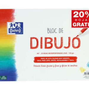 oxford bloc de dibujo escolar espiral formato a4+ liso 20 hojas microperforadas 130gr color natural papel de superfície rugosa