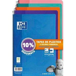 oxford classic pack de 5 cuadernos espiral formato folio cuadriculado 4x4mm 80 hojas tapa de plastico colores tendencia surtidos