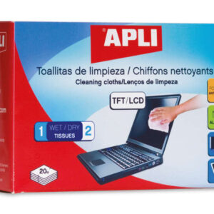 apli toallitas de limpieza para equipos electronicos propiedades antiestaticas incluye 20 sobres con toallita humeda y seca sin alcohol