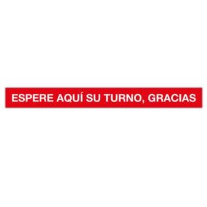 apli tira de señalizacion adhesiva "espere aqui su turno" 100x10cm film de pvc de 100 micras adhesivo solvente de alta resistencia ideal para comercios soporta temperaturas de 0ºc a 60ºc