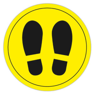 apli circulo señalizacion adhesivo ilustracion zapatos Ø30mm acabado mate adhesivo solvente alta resistencia color amarillo/negro film pvc 100 micras con imprimacion