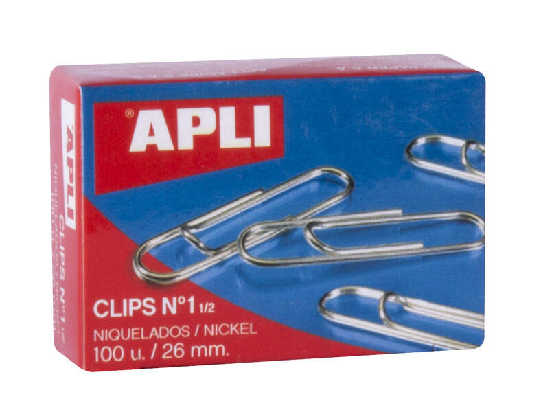 apli clips alambre nº 1½ (26mm) acabado niquel brillante alta resistencia a la oxidacion caja con 100 clips