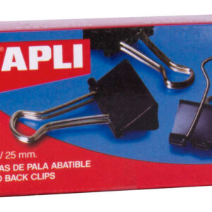 apli pinzas abatibles 10x25mm acero templado negro asas niquel 12 unidades sujecion hasta 70 hojas