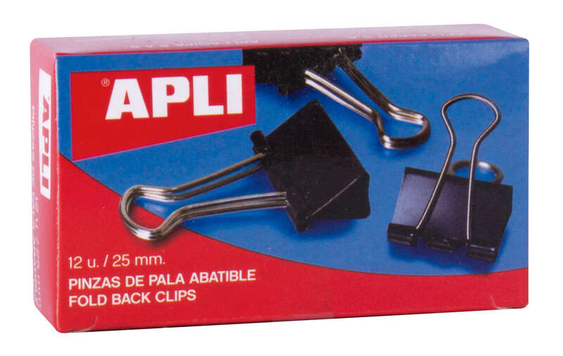 apli pinzas abatibles 10x25mm acero templado negro asas niquel 12 unidades sujecion hasta 70 hojas