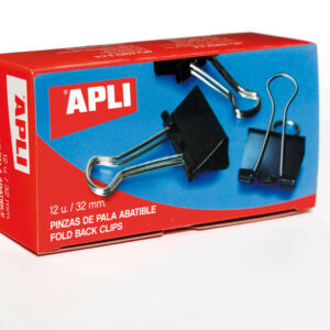 apli pack de 12 pinzas abatibles 15x32mm clips de acero templado en negro asas en acabado niquel sujecion optima hasta 120 hojas