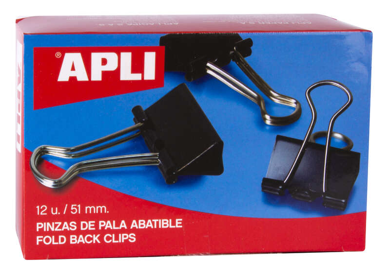 apli pinzas abatibles 30x51mm acero templado negro asas niquel 12 unidades sujecion hasta 220 hojas