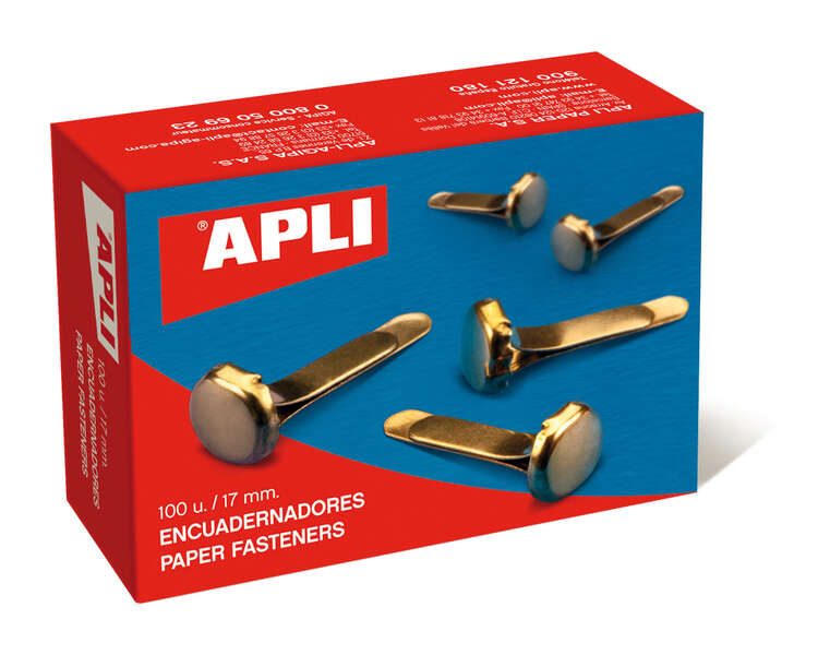 apli caja de 100 encuadernadores metalicos dorados 17mm sin arandela aptos para todo tipo de documentos ideales para encuadernar y manualidades